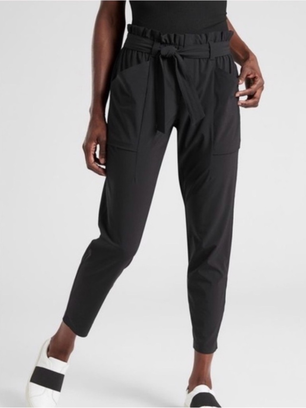 Athleta Skyline Black Paperbag Pants with Tie Waist